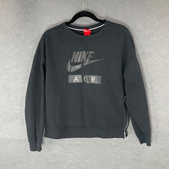 Nike Air Sweatshirt Pullover Cropped Black Side Zip Athleisure Comfy Womens Sz S - Picture 1 of 12